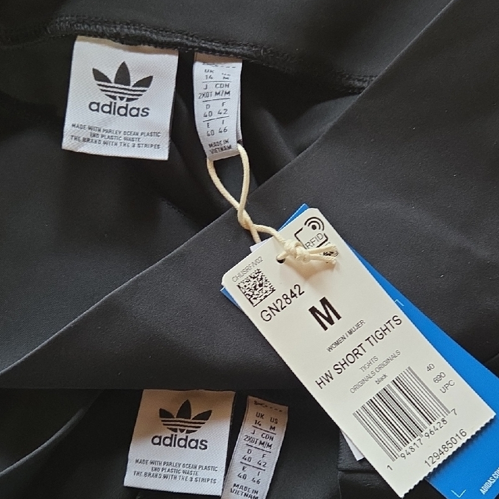 Adidas Womens Tight Black Shorts with White Stripes  Med - Picture 6 of 11